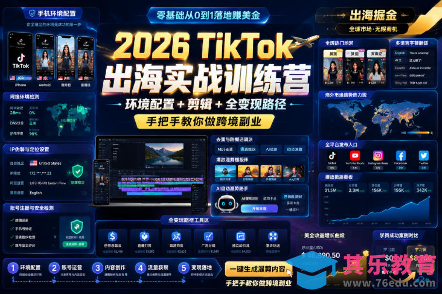 2026 TikTok出海实战训练营，环境配置 + 剪辑 + 全变现路径，手把手教你做跨境副业-第1张图片-我要自学网