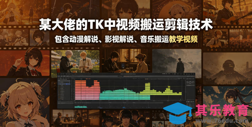 某大佬的TK中视频搬运剪辑技术，包含动漫解说、影视解说、音乐搬运教学视频-第1张图片-我要自学网