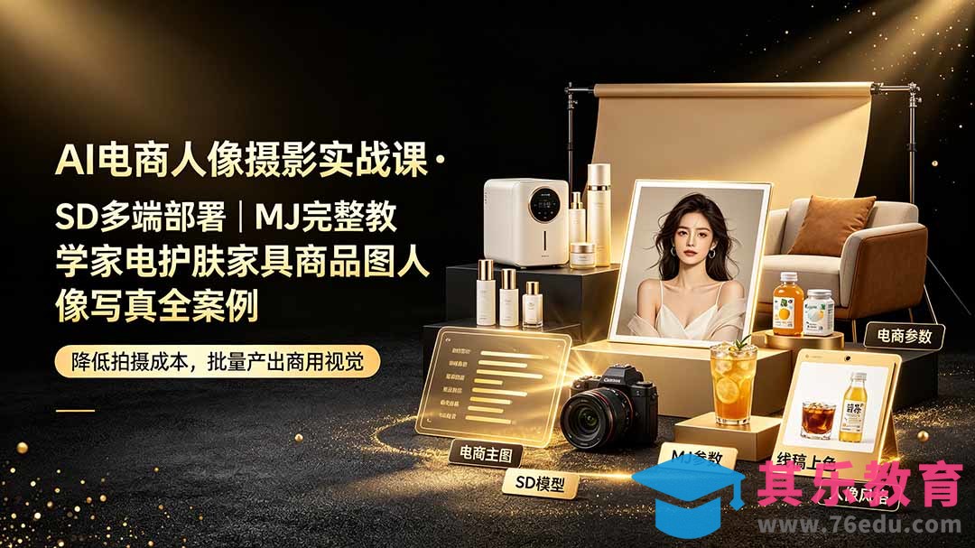 AI电商人像摄影实战课·SD多端部署｜MJ完整教学｜家电护肤家具商品图人像写真全案例-第1张图片-我要自学网