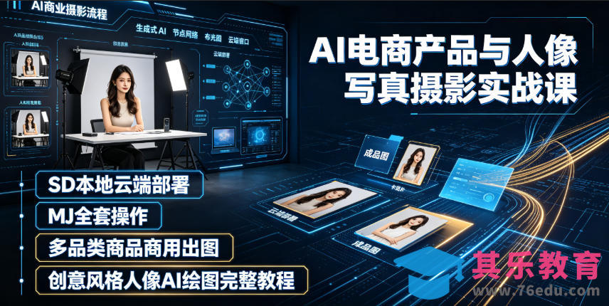 AI电商产品与人像写真摄影实战课｜SD本地云端部署、MJ全套操作、多品类商品商用出图、创意风格人像AI绘图完整教程-第1张图片-我要自学网