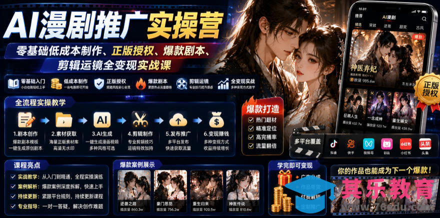 AI漫剧推广实操营｜零基础低成本制作、正版授权、爆款剧本、剪辑运镜全变现实战课-第1张图片-我要自学网