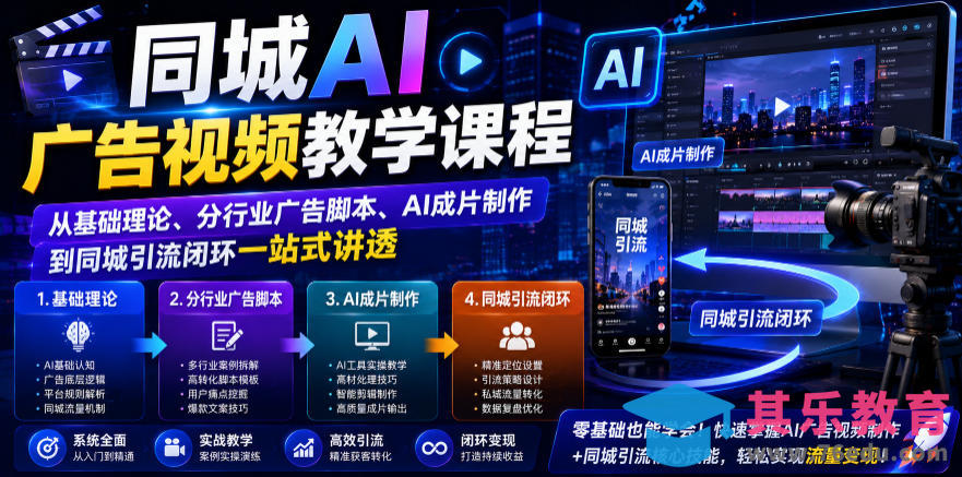 同城AI广告视频教学课程，从基础理论、分行业广告脚本、AI成片制作到同城引流闭环一站式讲透-第1张图片-我要自学网