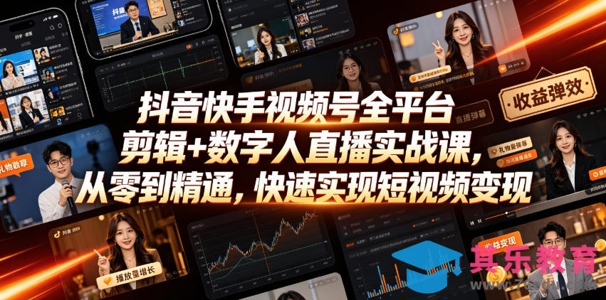 抖音快手视频号全平台剪辑+数字人直播实战课,从零到精通,快速实现短视频变现(更新2026年6月)-第1张图片-我要自学网 抖音快手视频号全平台剪辑+数字人直播实战课,从零到精通,快速实现短视频变现(更新2026年6月)-第1张图片-我要自学网