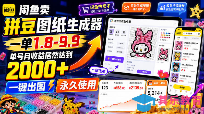 闲鱼卖拼豆图纸生成器，一单1.8-9.9，单号月收益居然达到2000+一键出图永久使用-第1张图片-我要自学网