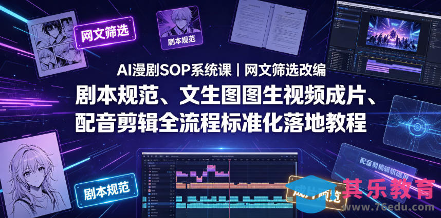 AI漫剧SOP系统课｜网文筛选改编、剧本规范、文生图图生视频成片、配音剪辑全流程标准化落地教程-第1张图片-我要自学网