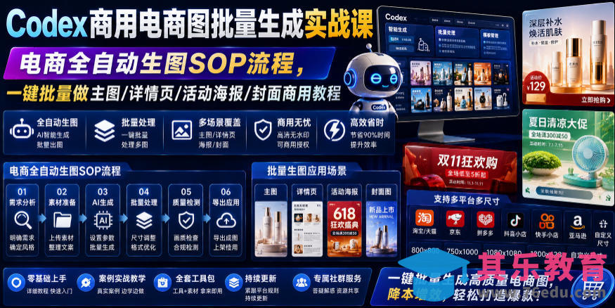 Codex商用电商图批量生成实战课|电商全自动生图SOP流程,一键批量做主图/详情页/活动海报/封面商用教程-第1张图片-我要自学网 Codex商用电商图批量生成实战课|电商全自动生图SOP流程,一键批量做主图/详情页/活动海报/封面商用教程-第1张图片-我要自学网