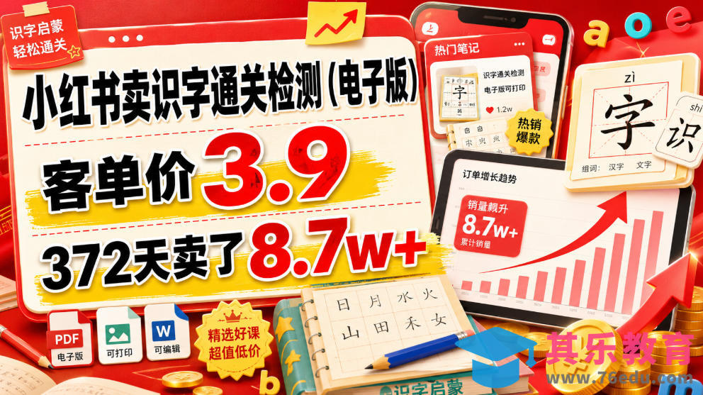 小红书卖识字通关检测(电子版),客单价3.9,372天卖了8.7w+-第1张图片-我要自学网 小红书卖识字通关检测(电子版),客单价3.9,372天卖了8.7w+-第1张图片-我要自学网