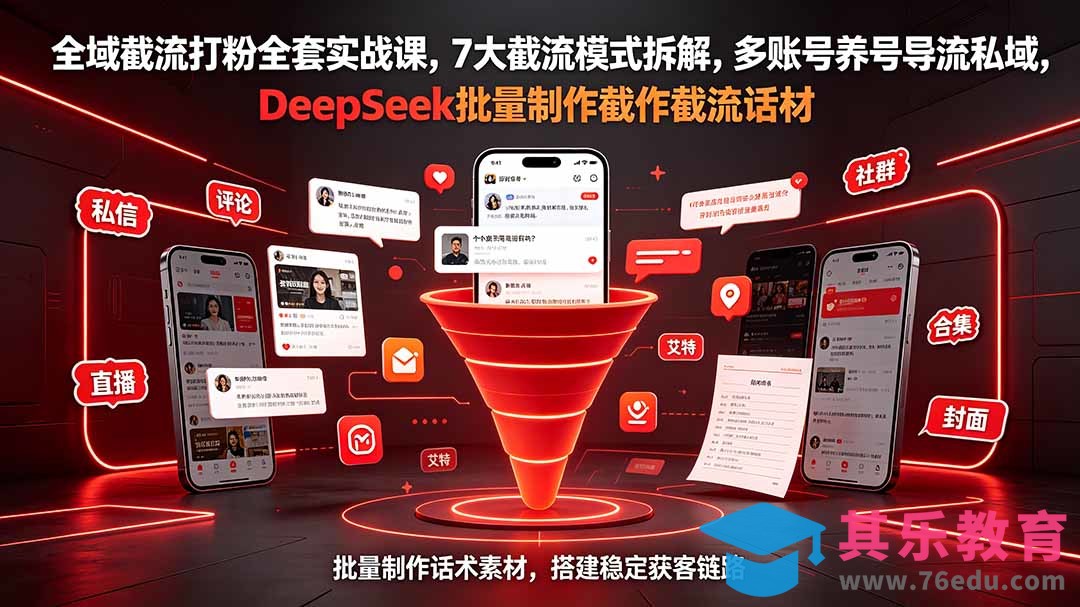 全域截流打粉全套实战课，7大截流模式拆解，多账号养号导流私域，DeepSeek批量制作截流话术素材-第1张图片-我要自学网