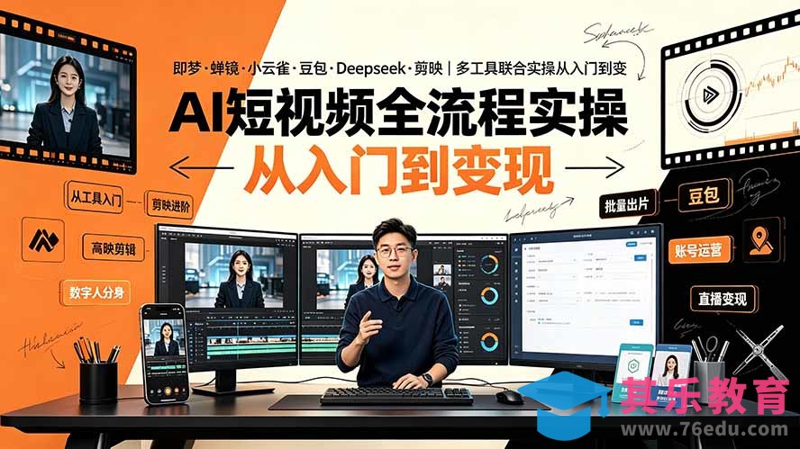 AI短视频全流程实操:即梦·蝉镜·小云雀·豆包·Deepseek·剪映|多工具联合实操从入门到变现-第1张图片-我要自学网 AI短视频全流程实操:即梦·蝉镜·小云雀·豆包·Deepseek·剪映|多工具联合实操从入门到变现-第1张图片-我要自学网