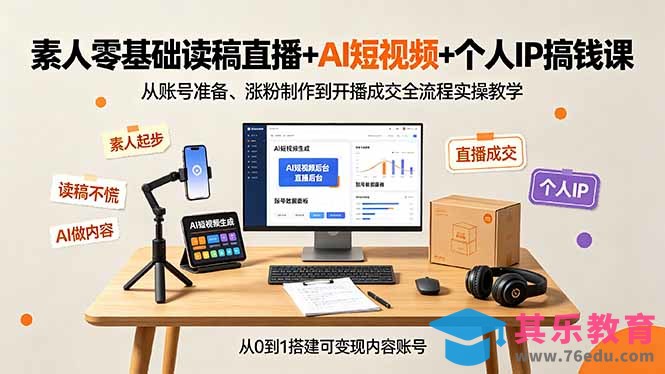 素人零基础读稿直播+AI短视频+个人IP搞钱课,从账号准备、涨粉制作到开播成交全流程实操教学-第1张图片-我要自学网 素人零基础读稿直播+AI短视频+个人IP搞钱课,从账号准备、涨粉制作到开播成交全流程实操教学-第1张图片-我要自学网