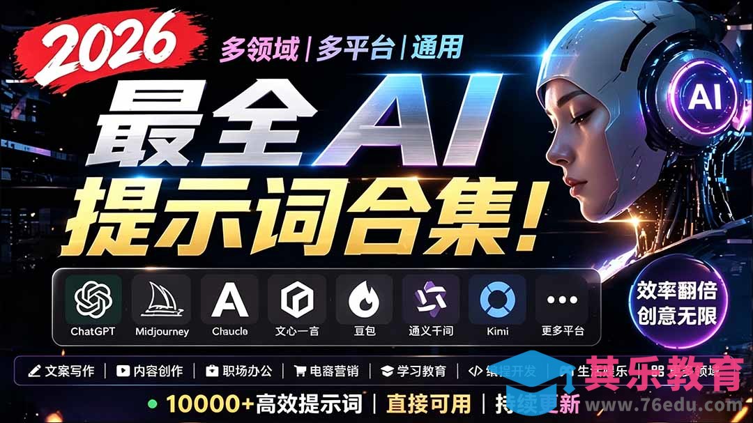 2026最全AI提示词合集！多领域多平台通用，涵盖AI绘画、电商主图、爆款文案，脚本创作等-第1张图片-我要自学网