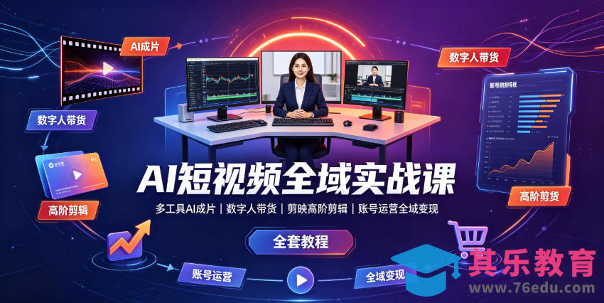 AI短视频全域实战课|多工具AI成片、数字人带货、剪映高阶剪辑、账号运营全域变现全套教程-第1张图片-我要自学网 AI短视频全域实战课|多工具AI成片、数字人带货、剪映高阶剪辑、账号运营全域变现全套教程-第1张图片-我要自学网