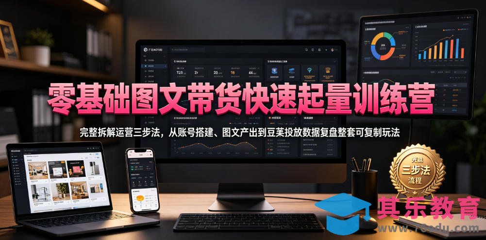 零基础图文带货快速起量训练营，完整拆解运营三步法，从账号搭建、图文产出到豆荚投放数据复盘整套可复制玩法-第1张图片-我要自学网