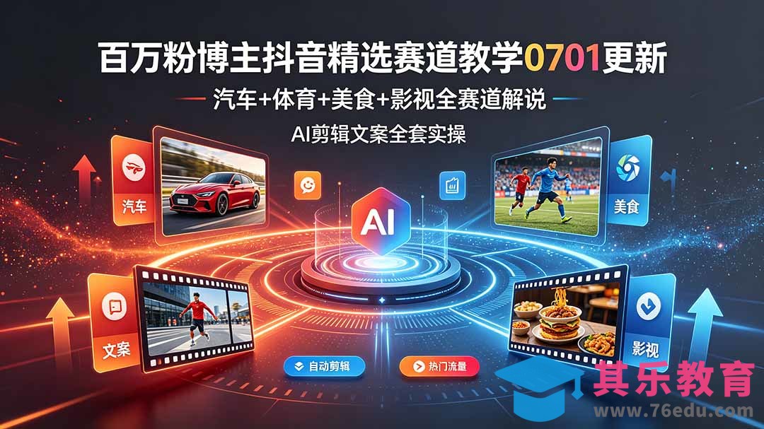 百万粉博主抖音精选赛道教学-0701更新，汽车+体育+美食+影视全赛道解说，AI剪辑文案全套实操-第1张图片-我要自学网