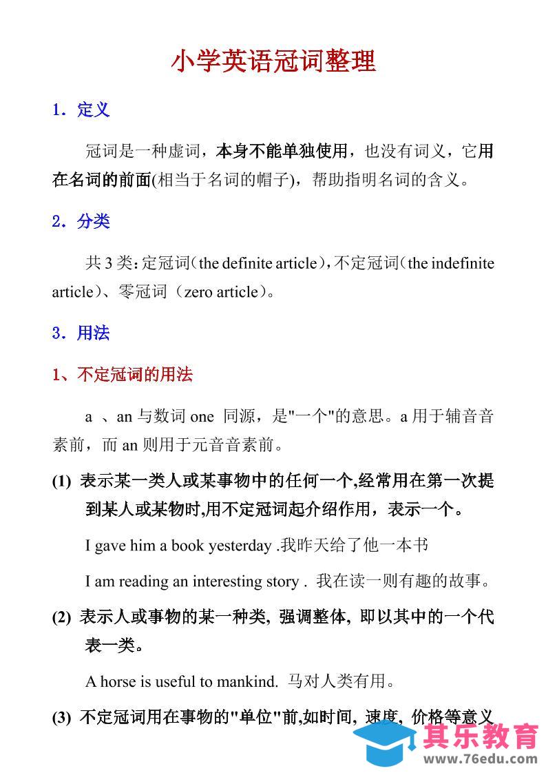 图片[1]-六年级下英语小学冠词整理-985文库