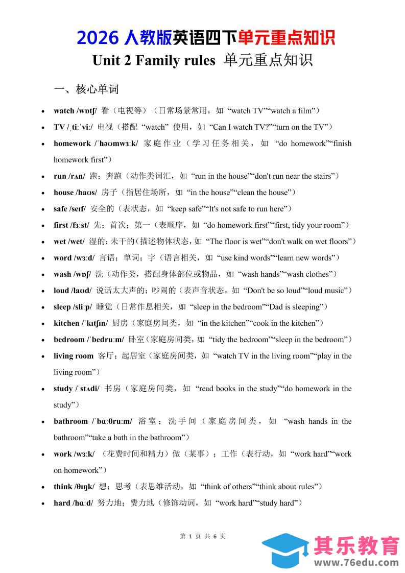 图片[1]-四年级下英语Unit2重点知识汇总《人教版PEP》-985文库