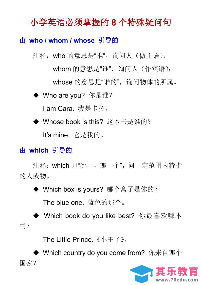 图片[1]-六年级下英语小学必须掌握的8个特殊疑问句-985文库