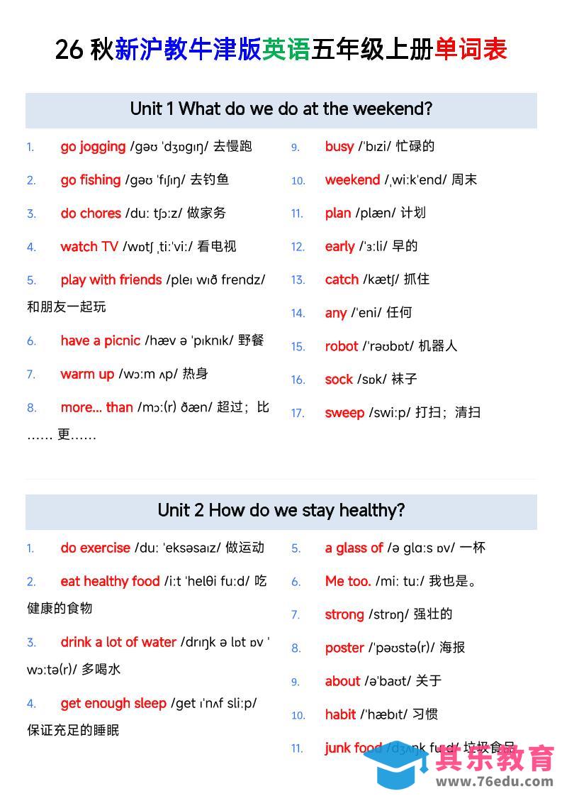 新五上英语全册单词表沪教版-高考之家